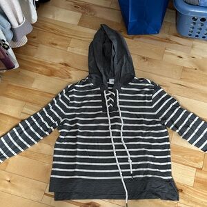 CAbi Charcoal and White Striped Hoodie